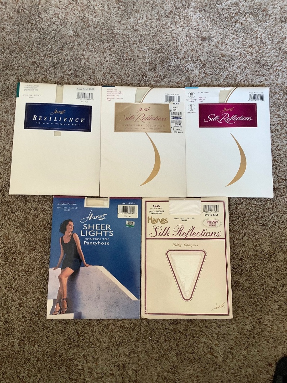 5 Pairs HANES Silk Reflections Control Top PANTYHOSE Size CD Nylons NEW Pearl